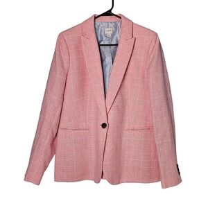 J. Crew Pink Plaid One Button Line Cotton Blazer Size 12 Preppy Schoolboy